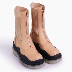 Brand New never worn Tan colored sock boots, Zip detail and with a chunky sole.